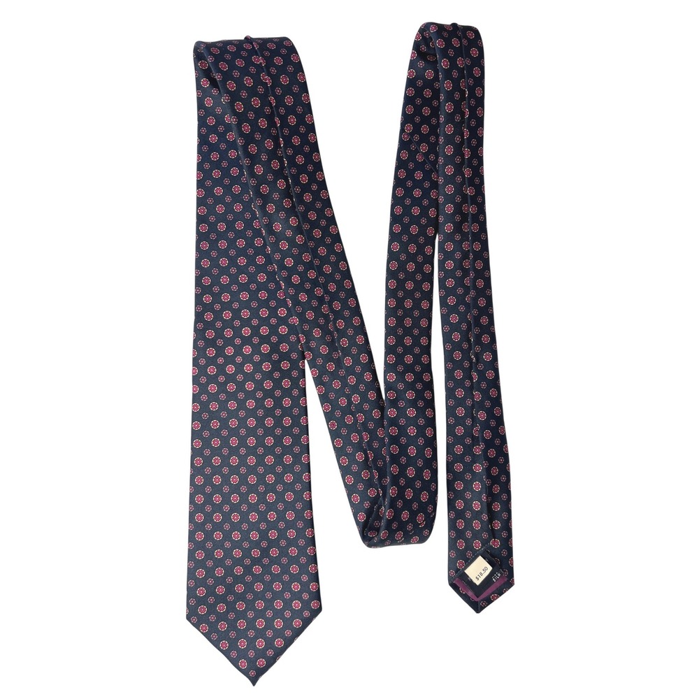 Damschroder's Vintage Mens Silk Tie Navy Blue Red Medallion Made in‎ Italy